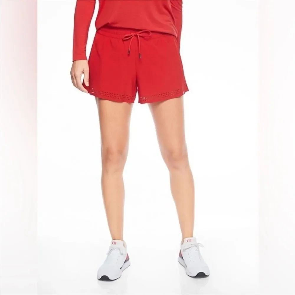 ATHLETA | Baja Laser Cut Tomato Red Drawstring Shorts Women’s Size 6